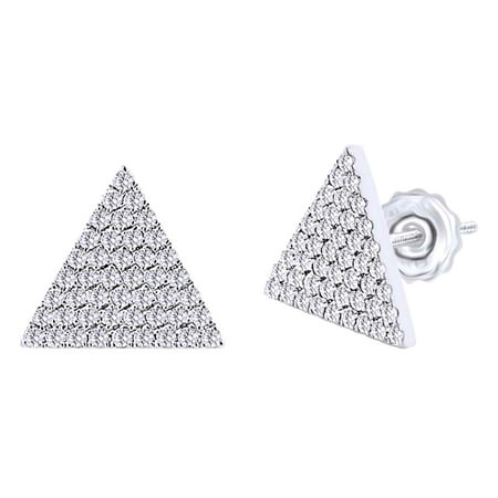 Solid Triangle Earrings - 0.24 Cttw Round Cut White Diamond Triangle Stud Earrings In 10K Solid White Gold