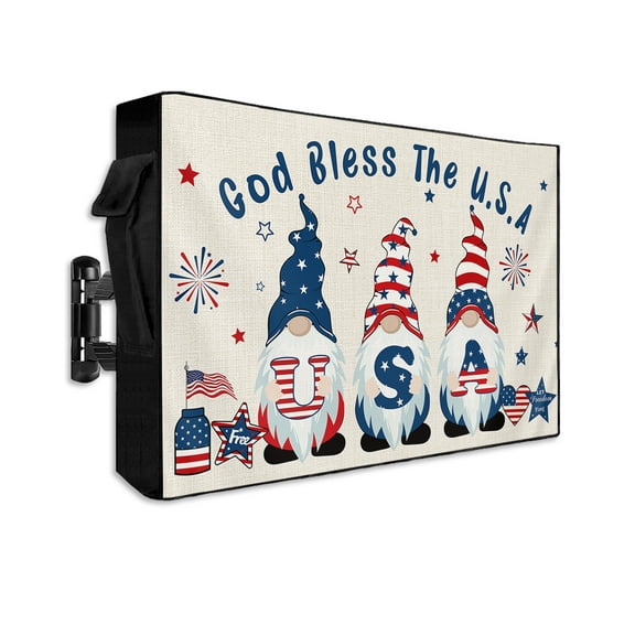 4th of July USA Gnomes Outdoor TV Cover 40 to 43 Inch Weatherproof, Independence Day American Flag 600D Oxford TV Covers with Waterproof Zipper, Outside Flat TV Screen Protector Size 40"Wx25"Hx4.5"D