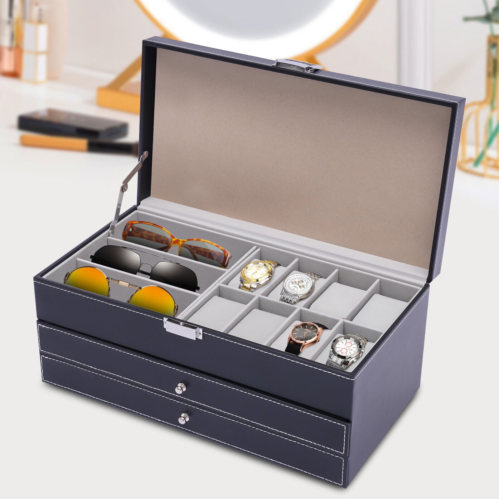 Men Watch Display Case Large Jewelry Organizer Box Storage Luxury ...