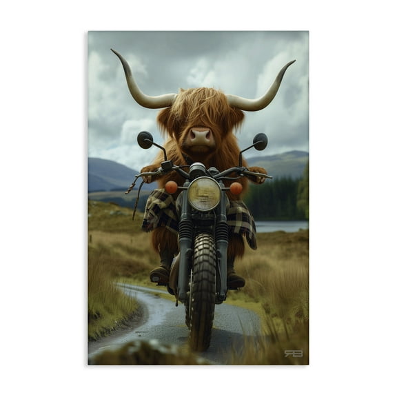 Stupell Industries Motorbike Rural Cattle Animals & Insects Painting Gallery Wrapped Canvas Art Print Wall Art, 16 x 24