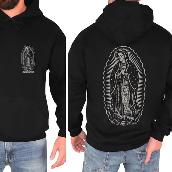 Vintage Our Lady of Guadalupe Double Sided Hoodie – Catholic Virgin Mary Devotional Pullover, Unique Religious Gift for Men & Women