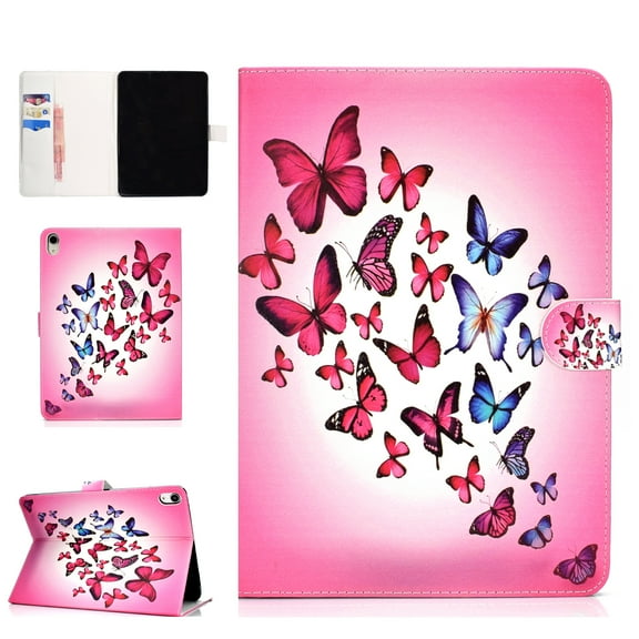 iPad Pro 11-inch 2018 Stand Case, Allytech Pretty Pattern Smart Thin Book Style Folio Wallet Cover with Auto Wake Sleep Feature for New iPad Pro 11-inch 2018 Release Tablet, Pink Butterfly