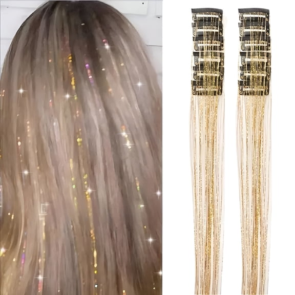 TUWAFE Hair Tinsel 12Pcs Clip in Rainbow Hair Accessories 20 Inch Fairy Hair Tinsel Kit for Women Girls Kids Glitter Extensions for Christmas Halloween New Year Party