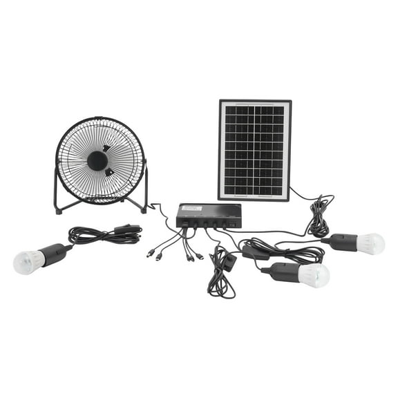 4000mAh Solar Powered Black Solar Fan and Lamp Ki Solar Lighting & Fan Kit for Home Lighting Outdoor Camping Gardens Lawns