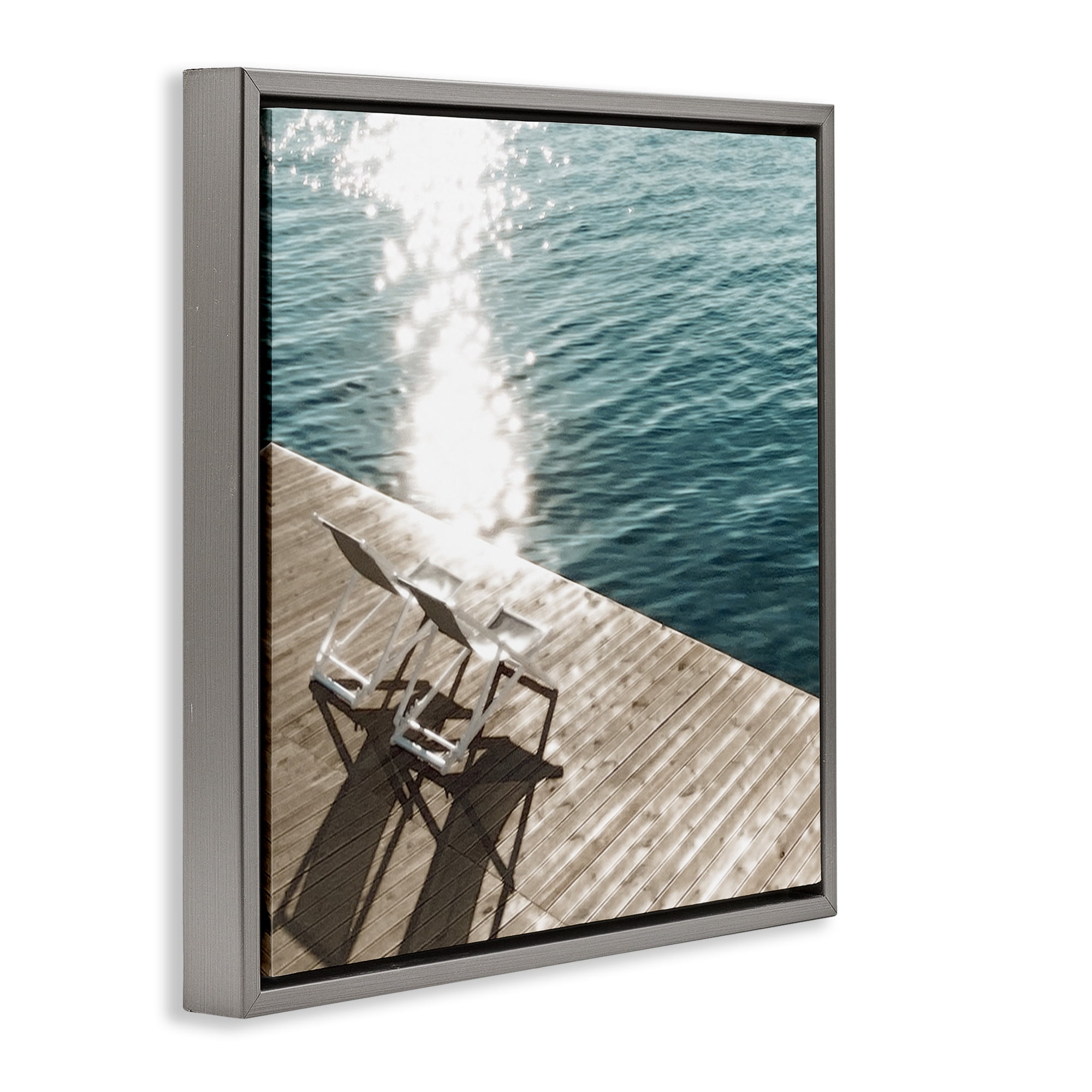 Stupell Industries Deck Chair Shadows Landscape Painting Gray Floater Framed Canvas Art Print Wall Art, 25 x 25