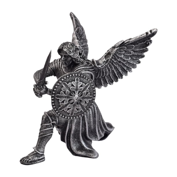 Figura de ángel guerrero, escultura creativa para regalar en la estantería del dormitorio o vitrina. Plata