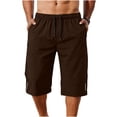 thumbnail image 2 of Havenre Mens Gym Capri Shorts Drawstring Elastic Waist Baggy Long Athletic Shorts Lightweight Below Knee Exercise Sweatshorts with Pockets Brown L, 2 of 6