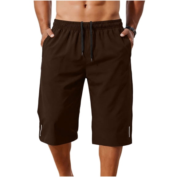 JUUYY Men's Athletic Shorts Lightweight Quick Dry Drawstring Waist Basketball Shorts with Pockets Loose Running Gym Workout Shorts Brown S