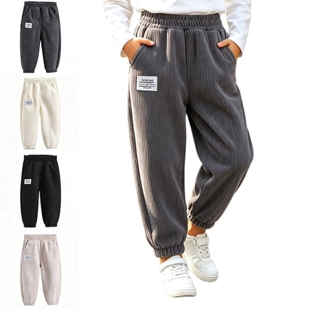Crunowin Boys And Girls Fleece Lined Pants Thick Thermal Knit Flatlock Seams Elastic Waist with Drawstring Playground Black Size 9