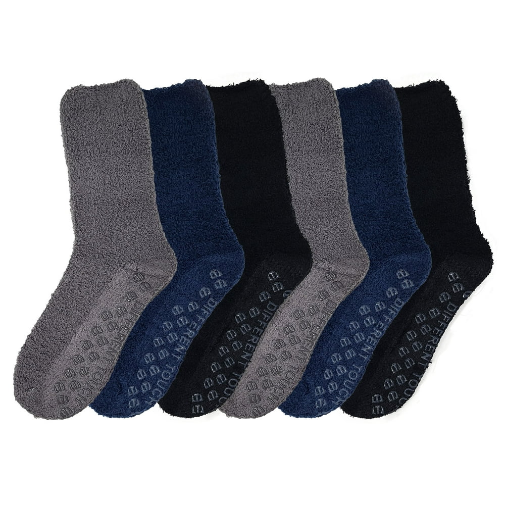 Different Touch Non Slip Hospital Socks for Men Women Cozy Fuzzy Home Lounge Slipper Socks