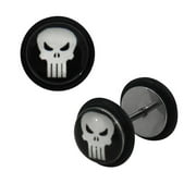 Punisher Skull 316L Surgical Steel 18G Fake Plugs