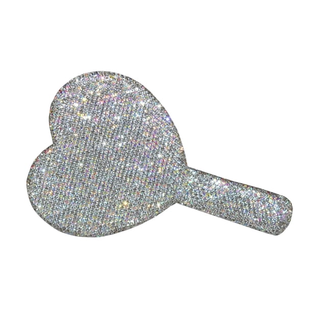 Espejo de maquillaje de mano brillante con decoración de diamantes de imitación, espejo de bolsillo, espejo cosmético Blanco