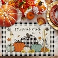 thumbnail image 2 of Fall Placemats Set of 4 Harvest Pumpkin Place Mats Thanksgiving Placemat Sunflower Back Plaid It's Fall Y'all Table Mats for Dining Kitchen Table Holiday Dinner Party Home Fall Decorations 13x19, 2 of 8