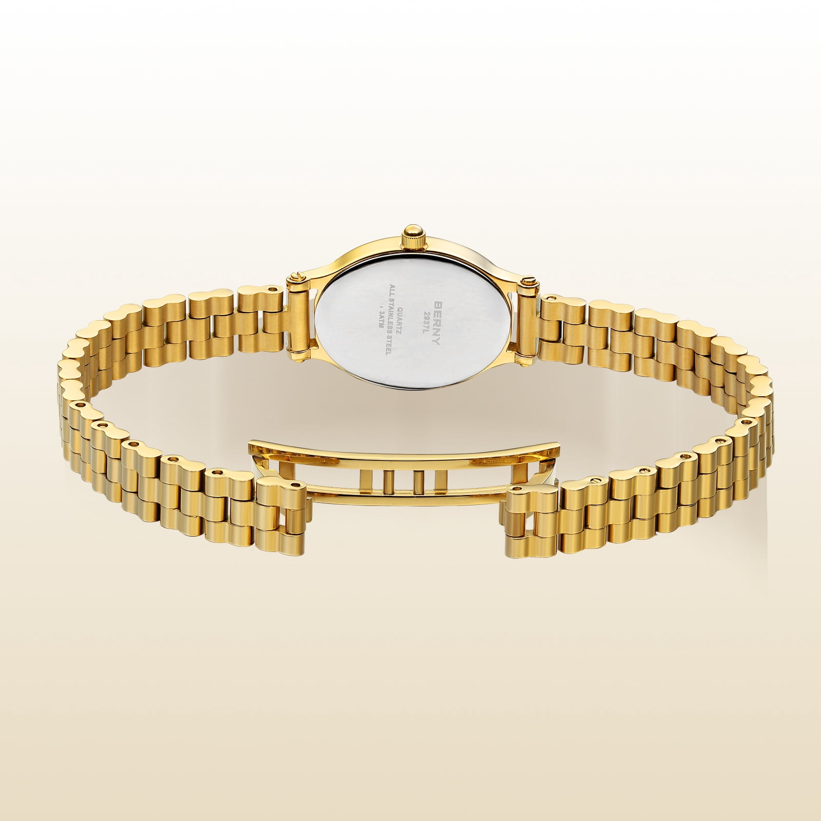 BERNY Small Gold Watches for Women, Dainty Luxury Oval Sunray Dial, Stainless Steel Bracelet Watch, Adjustment Tool Included, Waterproof, Fashion Ladies Analog Quartz Wrist Watch Gifts (Gold)