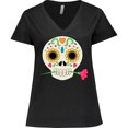 thumbnail image 3 of Inktastic DÃ­a De Los Muertos Skull with Flower Women's Plus Size V-Neck T-Shirt, 3 of 5