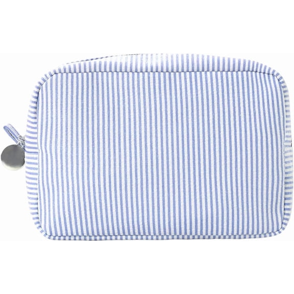 Lulena Travel Makeup Bag Small Cosmetic Organizer, Striped Toiletry Bag With Zipper – Portable For Purse, Skincare & Brushe