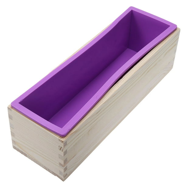 Molde de silicona rectangular flexible para pan de jabón con caja de madera, herramienta de bricolaje para suministros de fabricación de pasteles de jabón (color aleatorio, tamaño grande)