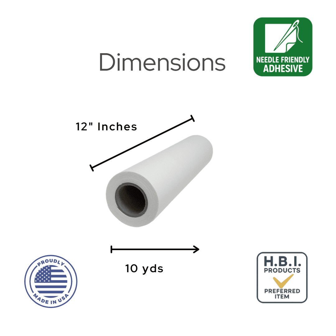 H.B.I. Products Self Adhesive Tear Away Embroidery Stabilizer 12" x 10 Yards for Machine Embroidery - Peel & Stick - Sticky Tear Away