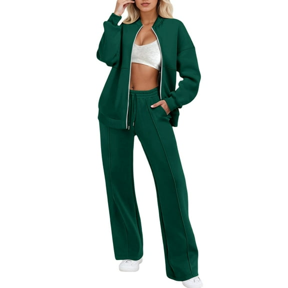 UJNDER Stylish Women's Trousers Suit Casual Zipper Cardigan with Long Pants for Modern Wardrobe Pant Suits for Women Dark Green XXL
