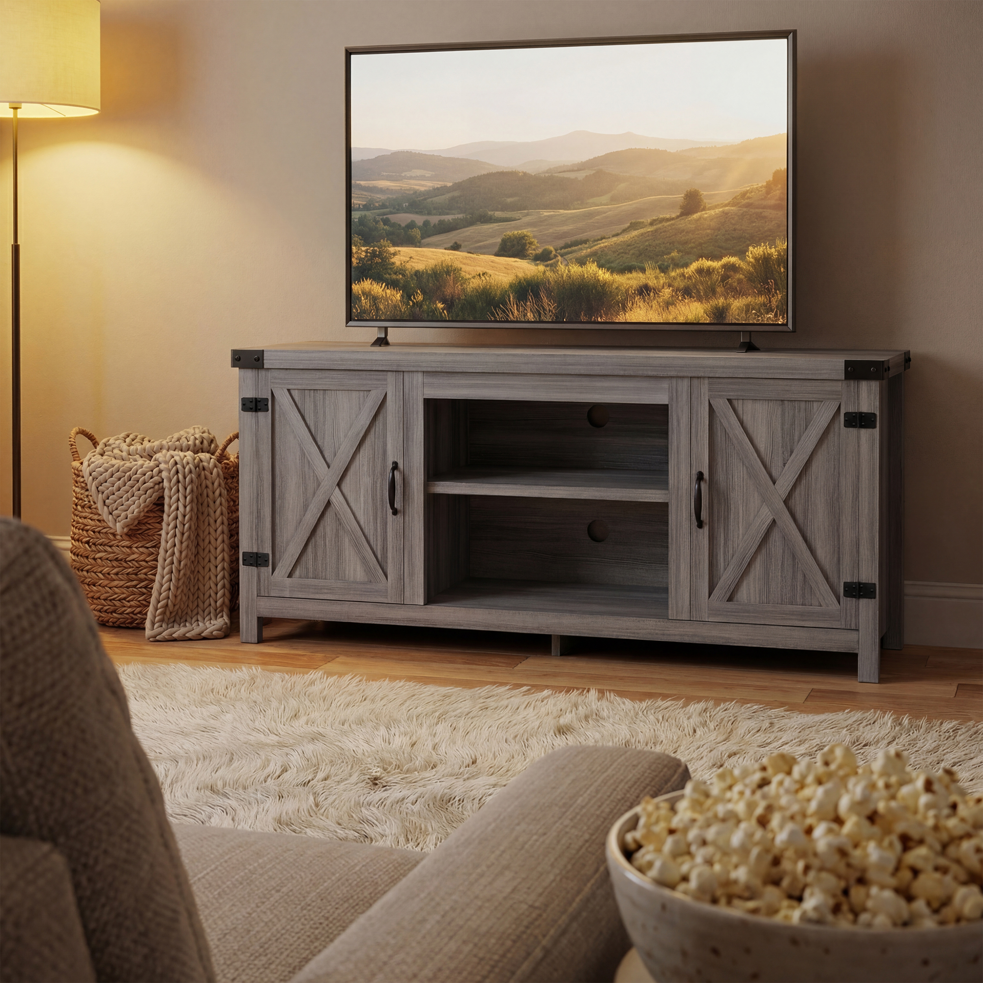 Vineego TV Stand for 65 Inch TVs, Farmhouse Storage Cabinet photo 6
