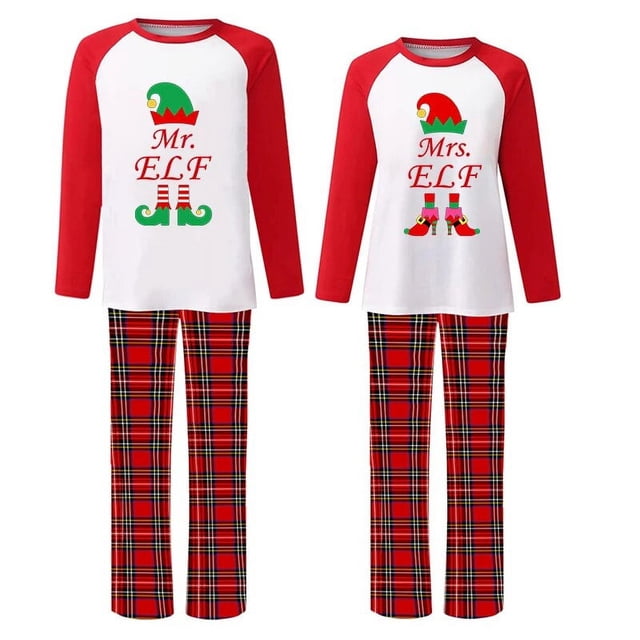 Conjuntos de pijamas navideños para parejas, ropa de dormir roja para adultos, Mr & Mrs ELF