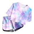 thumbnail image 3 of WOYY Toddler Girls Outfits Tie Dyed Short Sleeve Crewneck T Shirt Shorts Set, Sizes 4-5T, 3 of 4