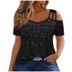 thumbnail image 2 of Fiudx Tops para Mujer Blusas Informales Lisas para Mujer, Camisas de Manga Corta con Cuello En V, Top Calado con Hombros Descubiertos, 2 of 6