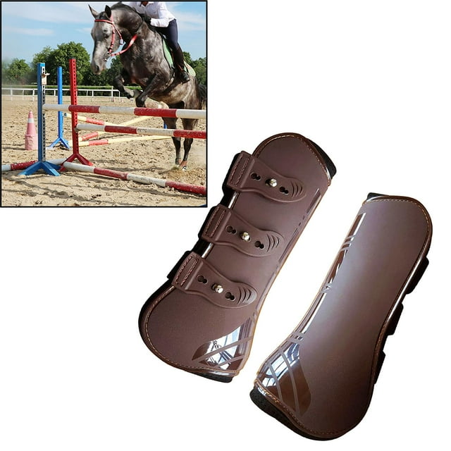 Horse Tendon (Front & Hind), PU Shell Tendon Fetlock Guard for Riding Shock Absorbing Jumping Competition - Front Brown XL