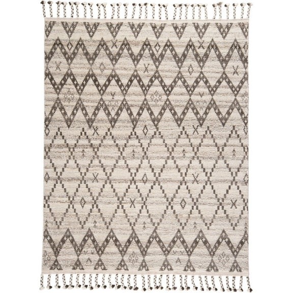 8' X 12' Taupe and Ivory Wool Geometric Hand Knotted Area Rug
