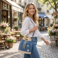 thumbnail image 3 of Denim Crochet Bucket Bag, Drawstring Crossbody Shoulder Purse | Boho Denim Handbag for Women, Casual Vintage Tote Bag with Adjustable Strap for Travel, Shopping, Beach & Daily Use, 3 of 9