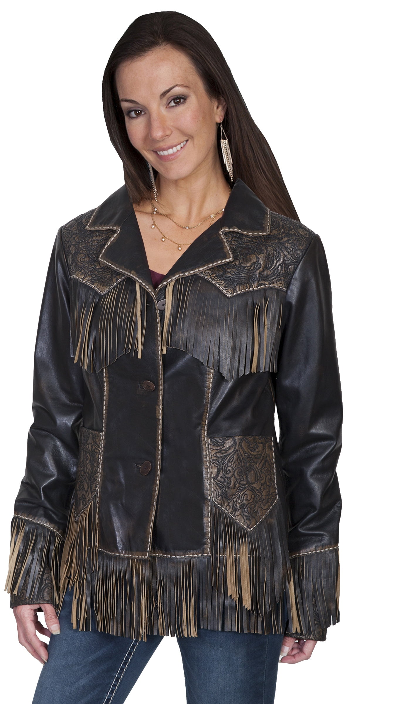 scully women's fringe tooled leather jacket l727259