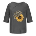 thumbnail image 4 of Blouses pour Femmes, T-shirt Décontracté en Coton et Lin Imprimé à Manches Courtes et Col Rond avec Boutons, 4 of 4