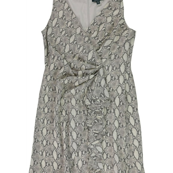 Ralph Lauren Womens Ruffled Print Surplice Sheath Dress, Grey, Petite, 14P