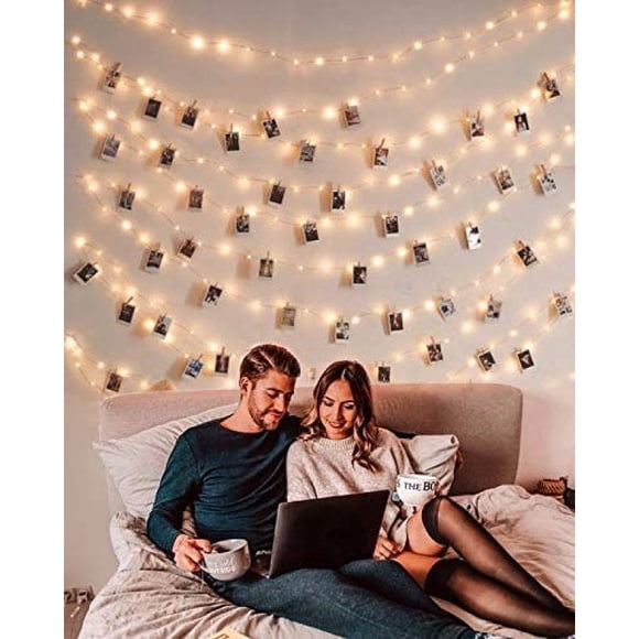 Photo Clip String Light -100LED Fairy Lights with Clips for Pictures, Photo Lights with 50 Clear Clips for Dorm Bedroom Wall/Wedding Décor