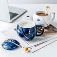 thumbnail image 2 of ZHAOCHENG Bonitas tazas de astronauta con tapa, novedosa taza de café de cerámica, taza de leche con forma de hongo Ember Morning, taza de té azul marino de 400 ml/15 oz, 2 of 5