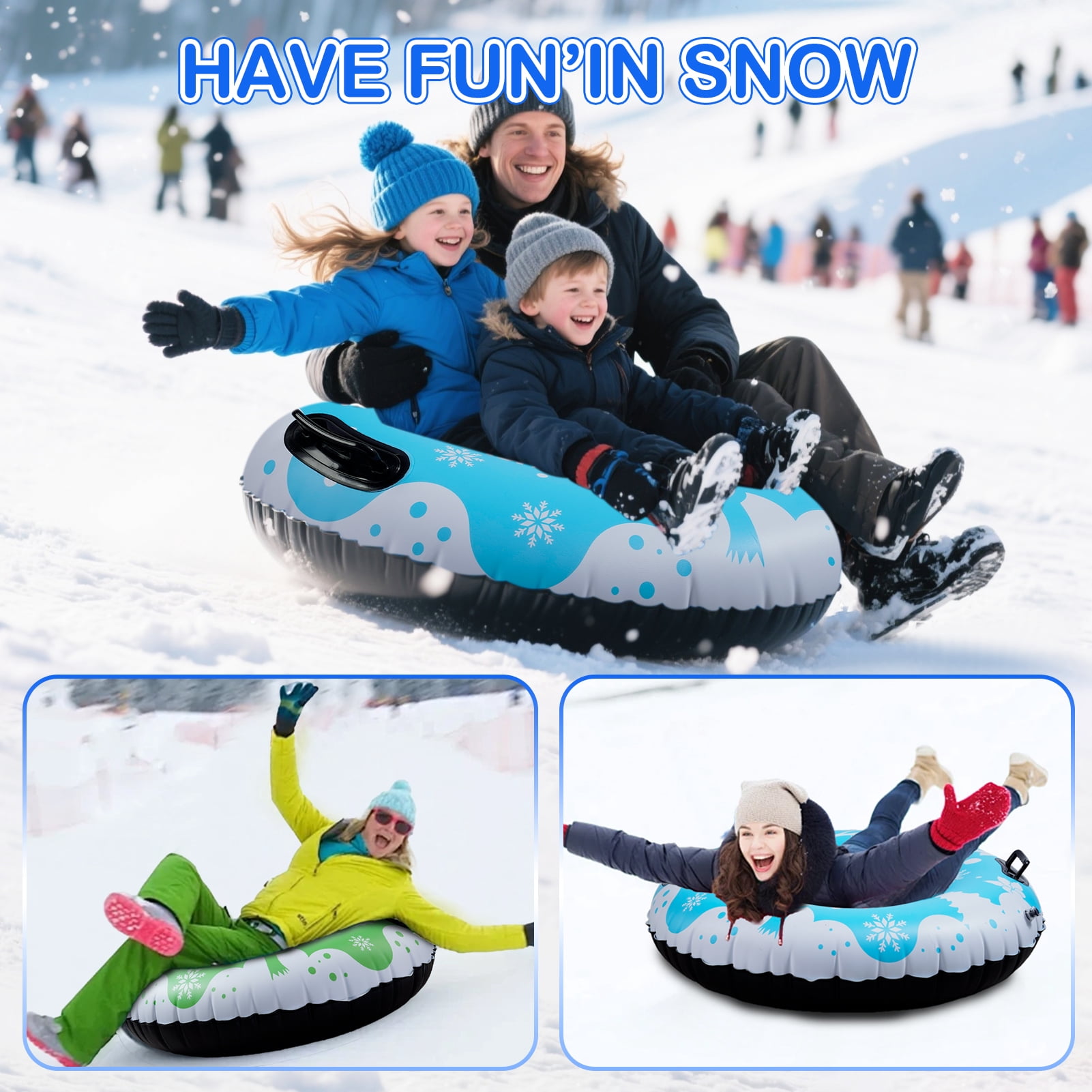 scurora 2 Pack Snow Tube, 36" Cold-Resistant Inflatable Snow Sled, Thickened Heavy Duty Sleds for Winter with Handles, Winter Toys for Outdoor Sledding Snow Tube Sports