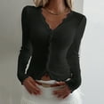 thumbnail image 5 of Lenpel Women's Cropped Cardigans Long Sleeve V Neck Lace Trim Ribbed Knit Slim Button down Shirts Going out Tops(Black,Large), 5 of 6