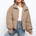 thumbnail image 2 of felwors Women’s Winter Cropped Puffer Jacket Coat Short Warm Quilted Jacket Khaki, L, 2 of 8