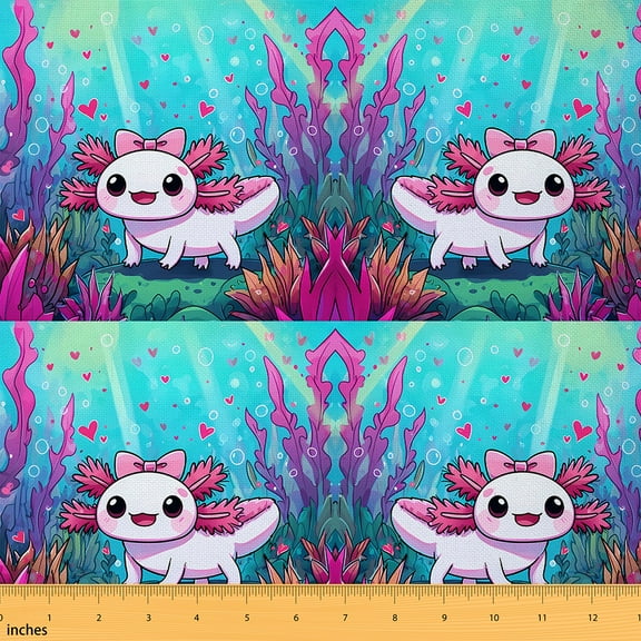 jejeloiu Axolotl Fabric by the Yard 1 Yard,Cartoon Sea Animal Home Decor Fabric by the Yard,Pink Ocean Coral Sewing Fabric For Girls,Ultra Soft Home Decor