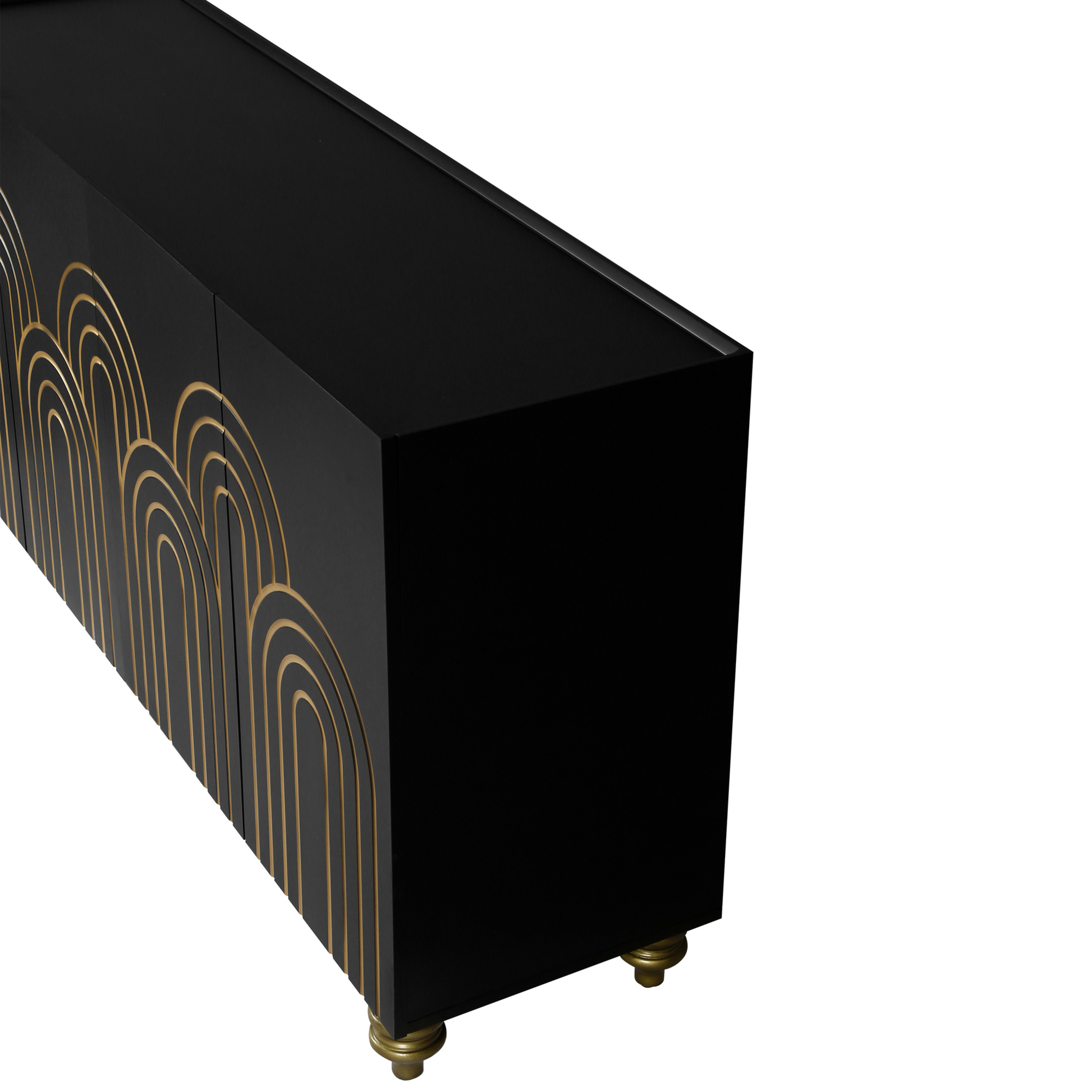 Noble House Modern Fluted Sideboard Buffet with 4 Doors and Adjustable Shelves, Curved Line Design Storage Cabinet for Dining Room, Black