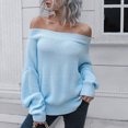 thumbnail image 5 of LEBONYARD Fall Sweaters for Women 2024 Pullover Slant Collar,Women's Off-the-shoulder Sweater Women's Loose and Winter Long-sleeved Sweater Light Blue S, 5 of 7