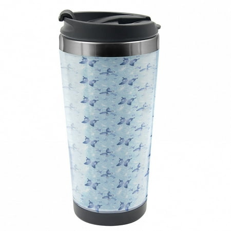 

Butterfly Travel Mug Blue Dragonflies Steel Thermal Cup 16 oz by Ambesonne