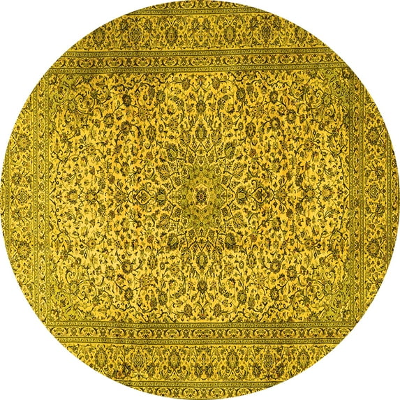 Ahgly Company Machine Washable Indoor Round Persian Yellow Traditional Area Rugs, 7' Round