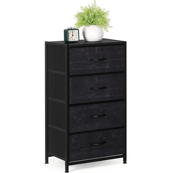 Dresser with 4 Drawers, Fabric Dressers for Bedroom, Small Chest of Drawers, Sturdy Steel Frame & Wood Top, Storage Drawers Tower for Bedroom, Hallway, Entryway, Closets, Oak Black