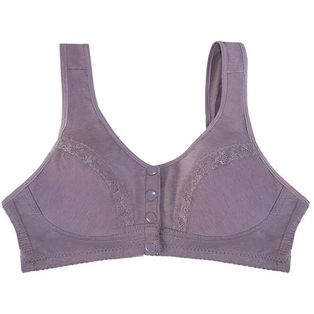 Prolriy Womens Bras Women s Soft Cotton Lace Flower Plus Size Without Ring Vest Style Front Button Underwear Bra  Bras for Women Purple 38B
