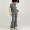 thumbnail image 4 of XBASW Toddler Baby Kids Girls Solid Short Sleeve T-Shirts Tee & Flare Pants Sets Summer Bell Bottoms 2PCS Outfits 12M-10 Years, 4 of 9