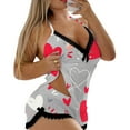 thumbnail image 3 of thermal pajama sets for women winter plush sleepwear with non- grips Valentine's Day V Neck Print Milk Silk Double Woolen Pajamas 2 Piece Set, 3 of 6