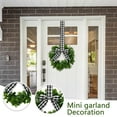 thumbnail image 4 of PLYZLE 1 Pc 9" Mini Eucalyptus Wreath Artificial Spring Summer Greenery Wreath for Front Door Farmhouse Kitchen Cabinet with Ribbon for Porch Wall Window Decor(Plaid Bow Style), 4 of 9