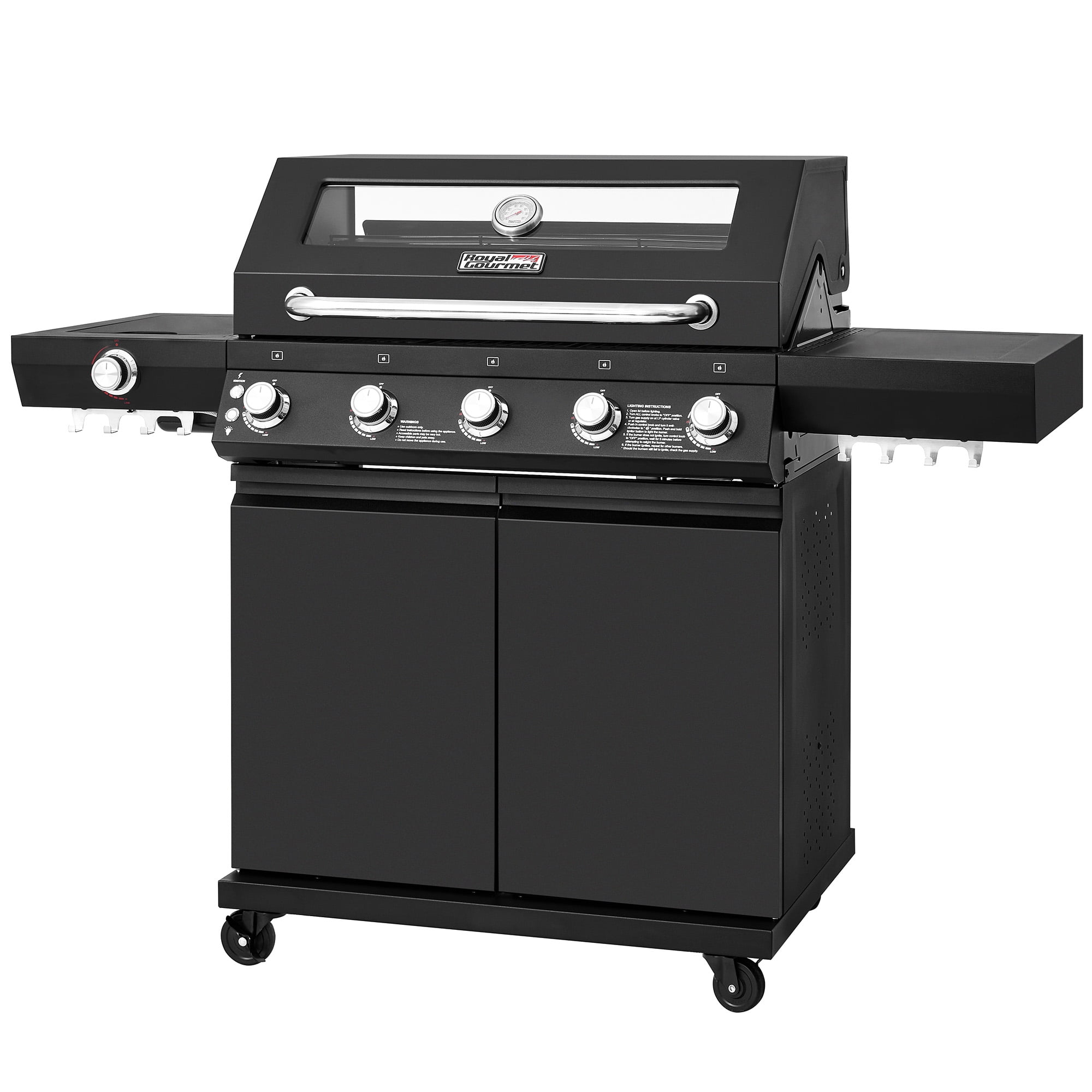 Royal Gourmet GEA5001H 5-Burner Gas Grill with Infrared Side Burner,Visible Upper Cover,Cabinet Style Grill for Outdoor Grilling and Backyard Cooking, Black