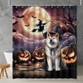 thumbnail image 2 of Spooky Halloween Night Witch Akita Glowing Pumpkins Shower Curtain Inu Dog Lover Waterproof Bathroom Bathtub Curtain - 12015, 2 of 5